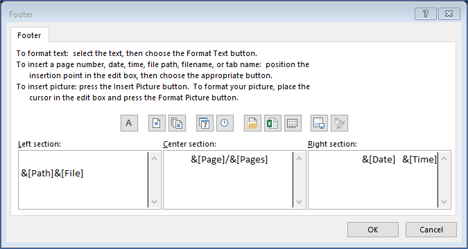 MS Excel Custom Page Footer  Setup Section